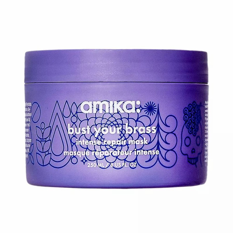 * Hair Treatments | Amika Bust Your Brass Cool Blonde Purple Intense Repair Hair Mask