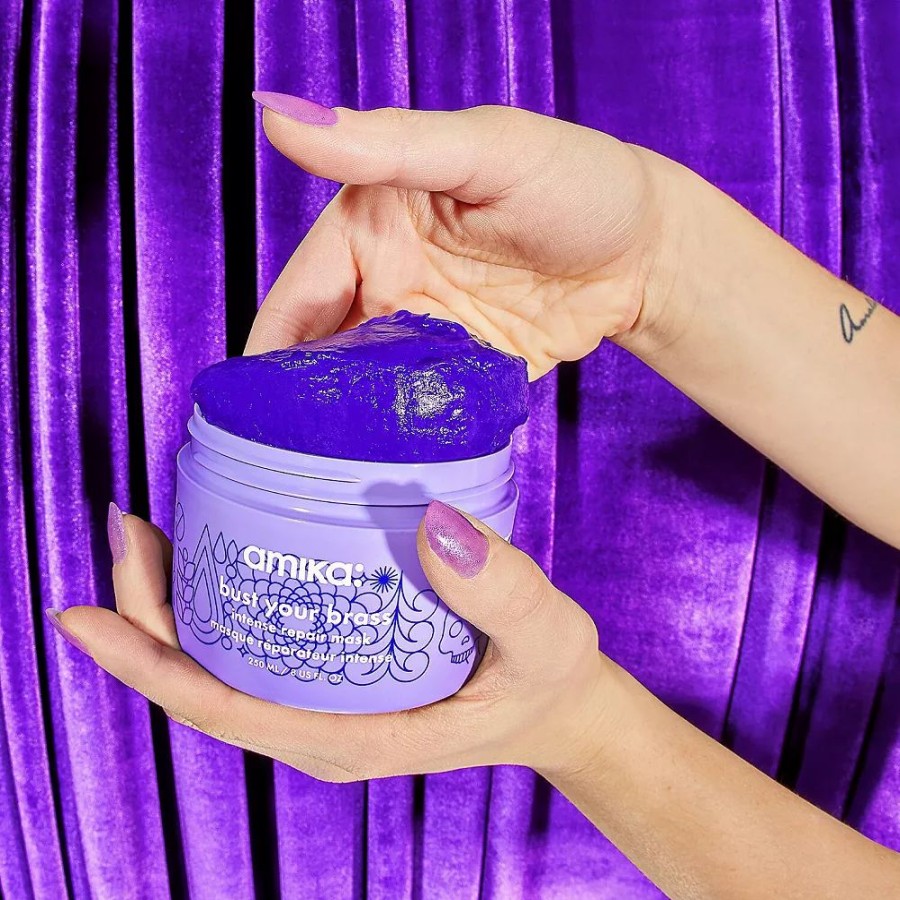 * Hair Treatments | Amika Bust Your Brass Cool Blonde Purple Intense Repair Hair Mask